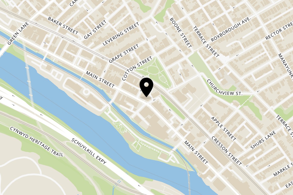 Map showing the location of Bluzone Cafe on 4251 Main St #53 in Philadelphia
